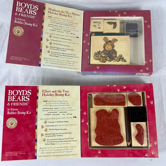 Boyd’s Bears Rubber Stamp Kit x2 Elliot and the Tree Manheim Eco-Moose Crafts - Picture 4 of 5